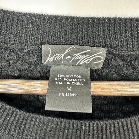 Lord And Taylor Sweater Top Women M Black Textured Knit Short Sleeve Minimalist - Picture 2 of 6